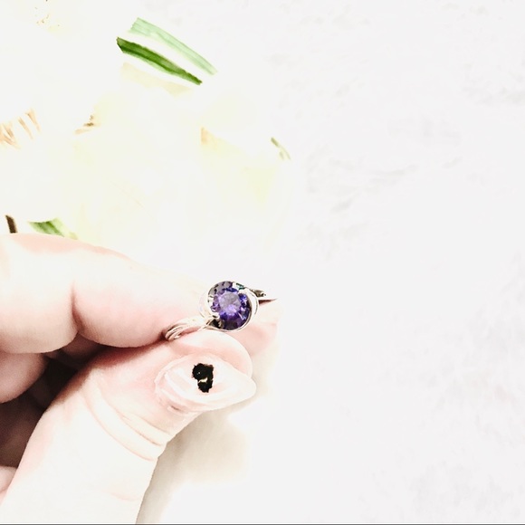 💜Dainty Lavender Round Solitaire Ring Synthetic Stone Sliver Ring 4-Prongs Band - Picture 9 of 16